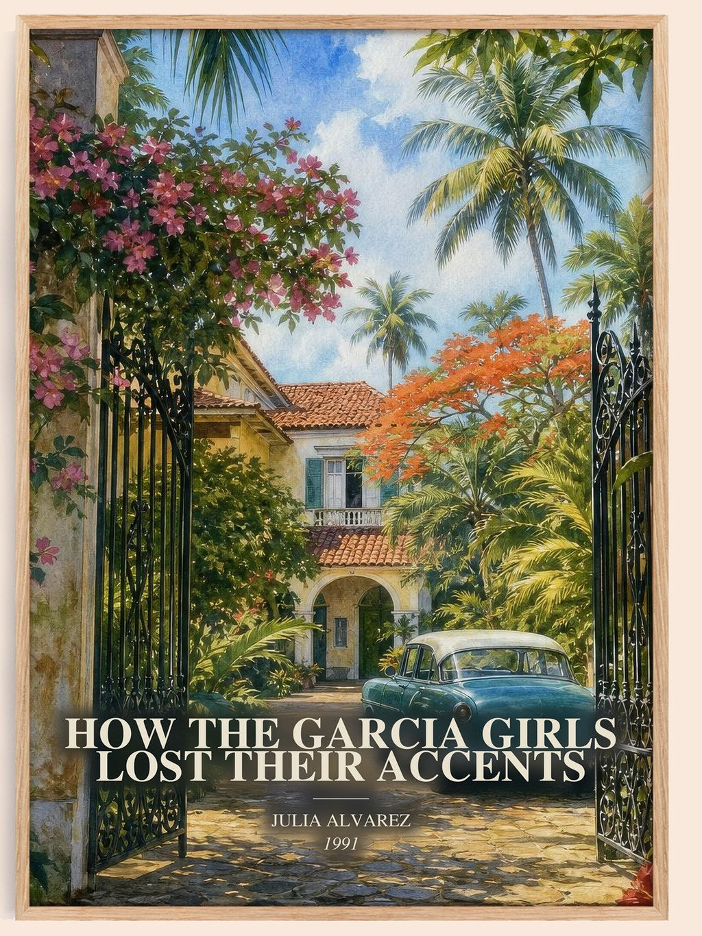 How the Garcia Girls Lost Their Accents watercolour book poster by Julia Alvarez – framed literary art print