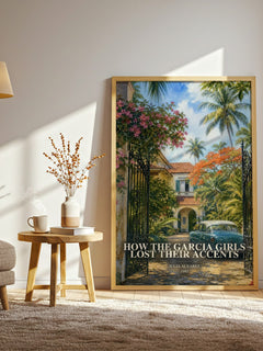 How the Garcia Girls Lost Their Accents watercolour print in frame leaning in hallway – contemporary fiction wall art