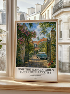 How the Garcia Girls Lost Their Accents book cover print in frame leaning in hallway – contemporary fiction wall art
