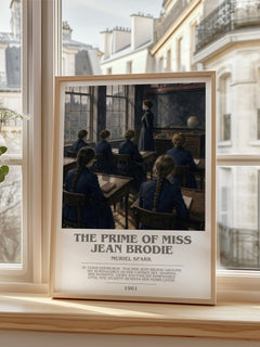 The Prime of Miss Jean Brodie bookish print in frame leaning in hallway – literary fiction wall art