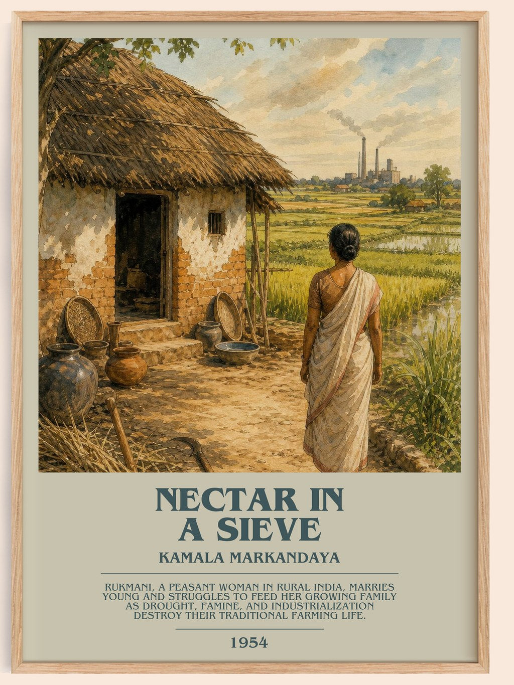 Nectar in a Sieve bookish book poster by Kamala Markandaya – framed literary art print