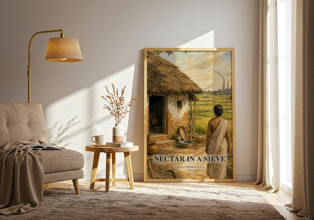 Nectar in a Sieve watercolour print in frame leaning in hallway – literary fiction wall art