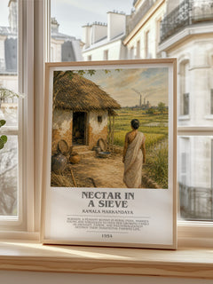 Nectar in a Sieve bookish print in frame leaning in hallway – literary fiction wall art