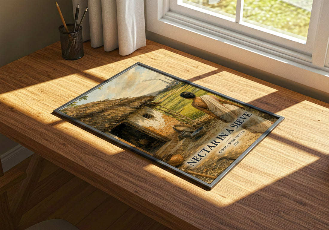 Nectar in a Sieve watercolour book poster framed on wall – literary fiction wall art