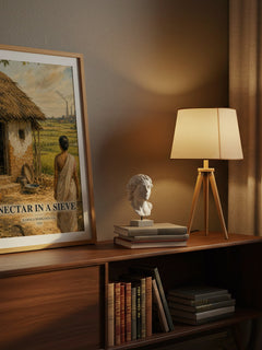 Nectar in a Sieve watercolour print on bookshelf – Kamala Markandaya fan gift