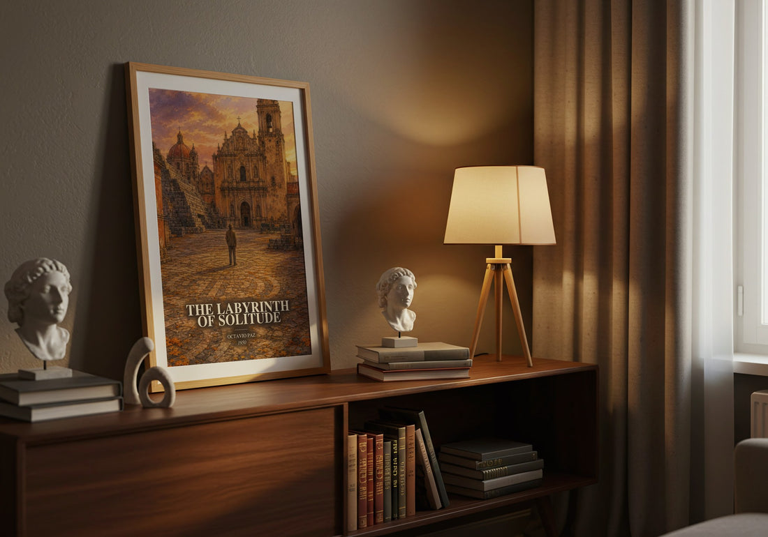 The Labyrinth of Solitude watercolour print on bookshelf – Octavio Paz fan gift
