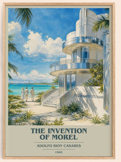 The Invention Of Morel book cover book poster by Adolfo Bioy Casares – framed literary art print