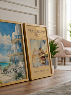 The Invention Of Morel watercolour print framed by window – literary home decor