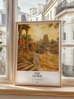 The Guide book cover print in frame leaning in hallway – literary fiction wall art