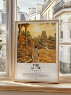 The Guide bookish print in frame leaning in hallway – literary fiction wall art