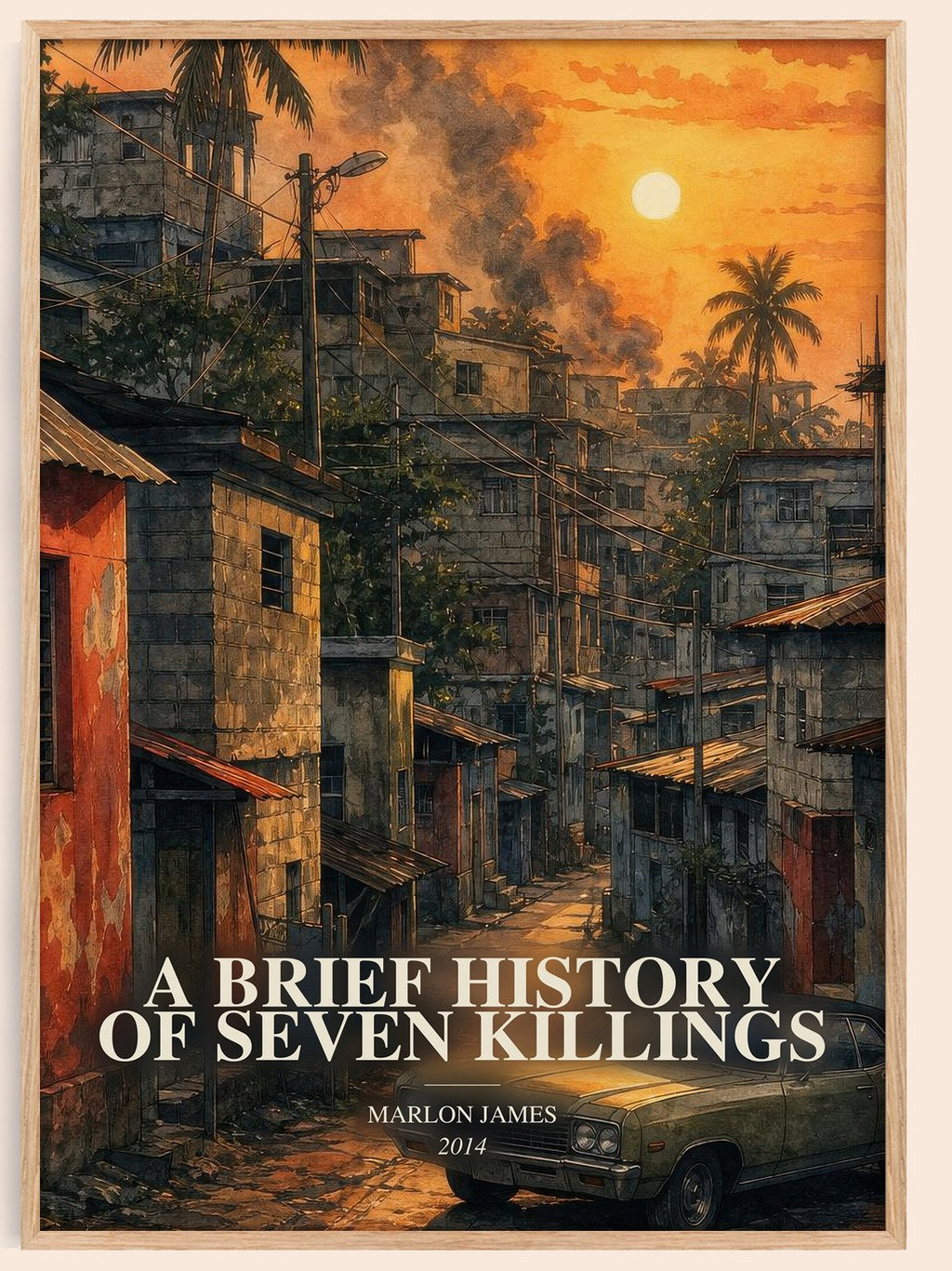 A Brief History of Seven Killings watercolour book poster by Marlon James – framed literary art print