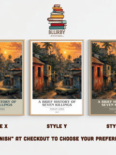 A Brief History of Seven Killings book cover print framed by window – literary home decor