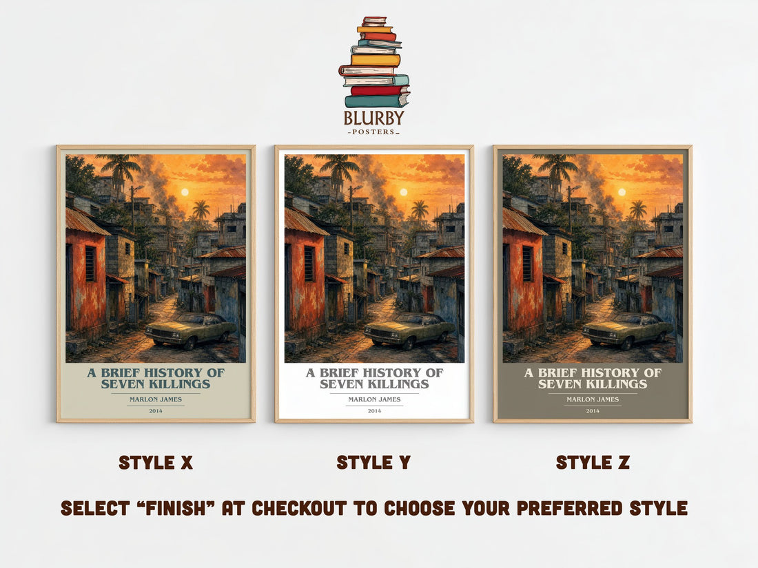 A Brief History of Seven Killings book cover print framed by window – literary home decor