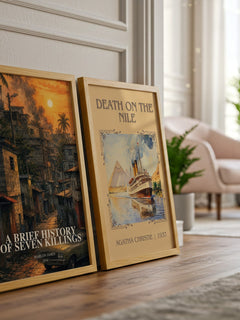 A Brief History of Seven Killings watercolour print framed by window – literary home decor