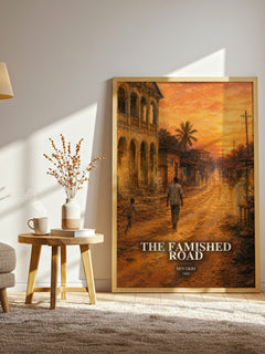 The Famished Road watercolour print in frame leaning in hallway – literary fiction wall art