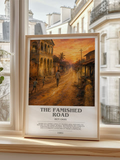 The Famished Road bookish print in frame leaning in hallway – literary fiction wall art