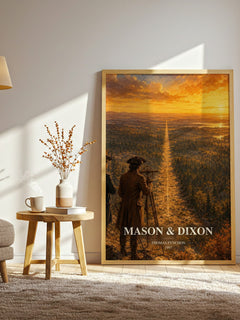 Mason & Dixon watercolour print in frame leaning in hallway – literary fiction wall art