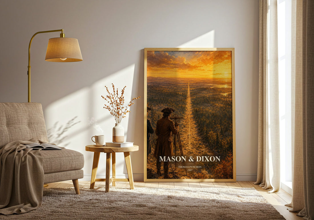 Mason & Dixon watercolour print in frame leaning in hallway – literary fiction wall art