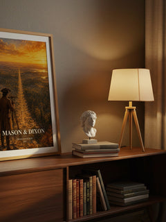 Mason & Dixon watercolour print on bookshelf – Thomas Pynchon fan gift