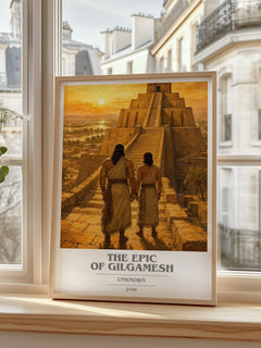 The Epic Of Gilgamesh book cover print in frame leaning in hallway – __new__:mythology wall art