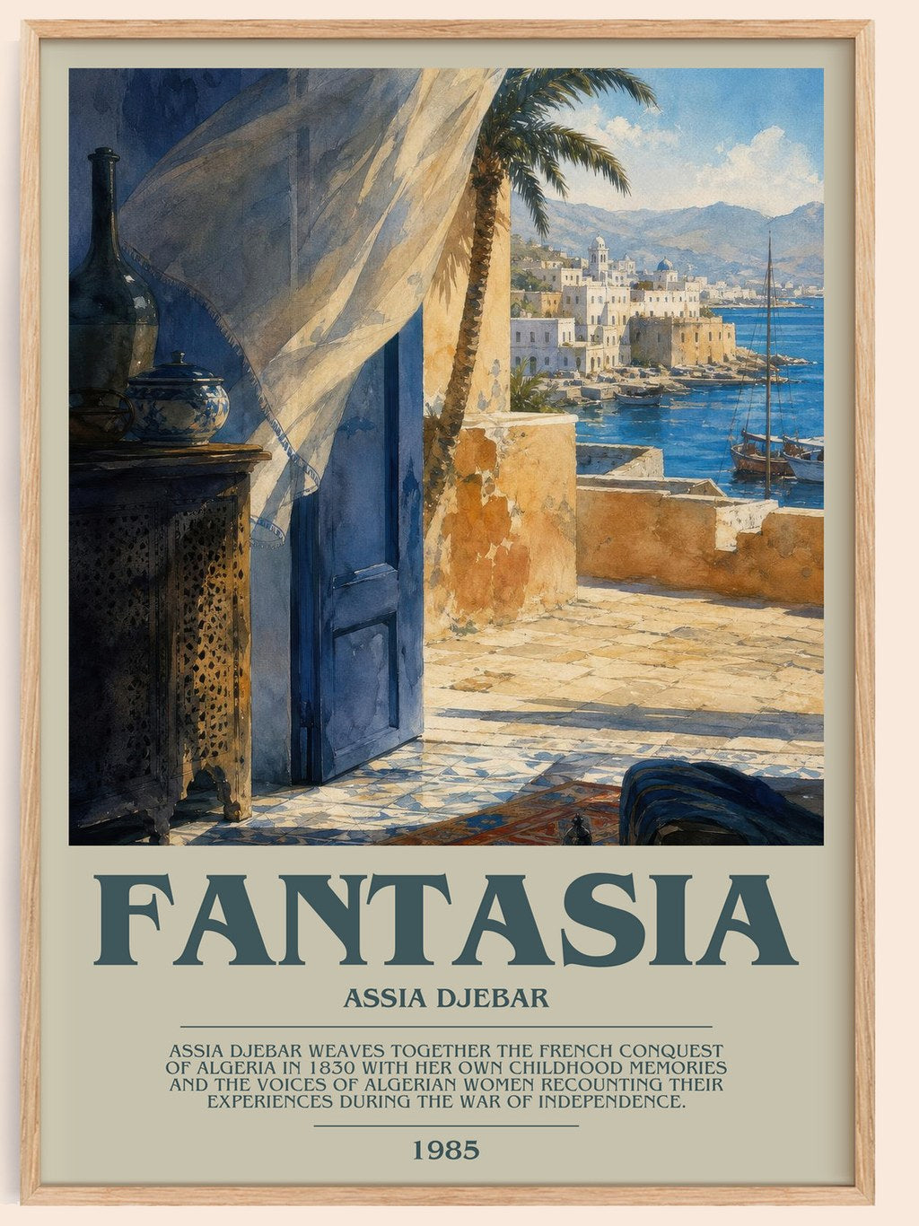 Fantasia bookish book poster by Assia Djebar – framed literary art print