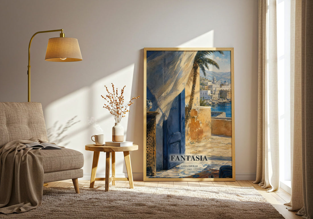 Fantasia watercolour print in frame leaning in hallway – literary fiction wall art