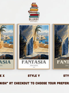 Fantasia book cover print framed by window – literary home decor