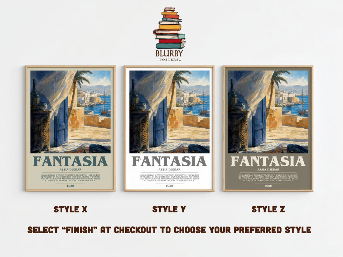 Fantasia bookish print framed by window – literary home decor