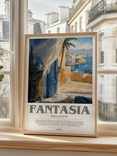 Fantasia bookish print in frame leaning in hallway – literary fiction wall art