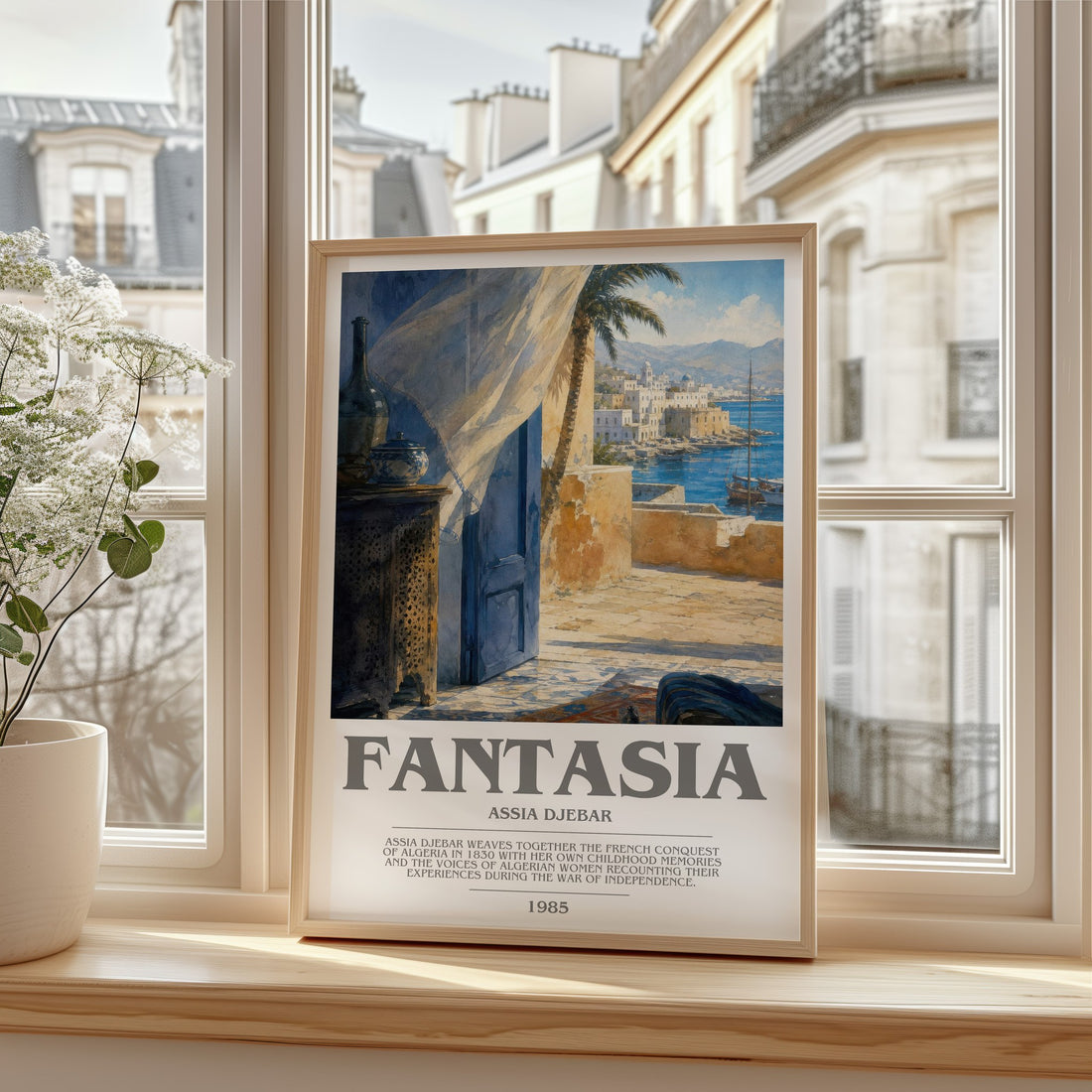 Fantasia bookish print in frame leaning in hallway – literary fiction wall art