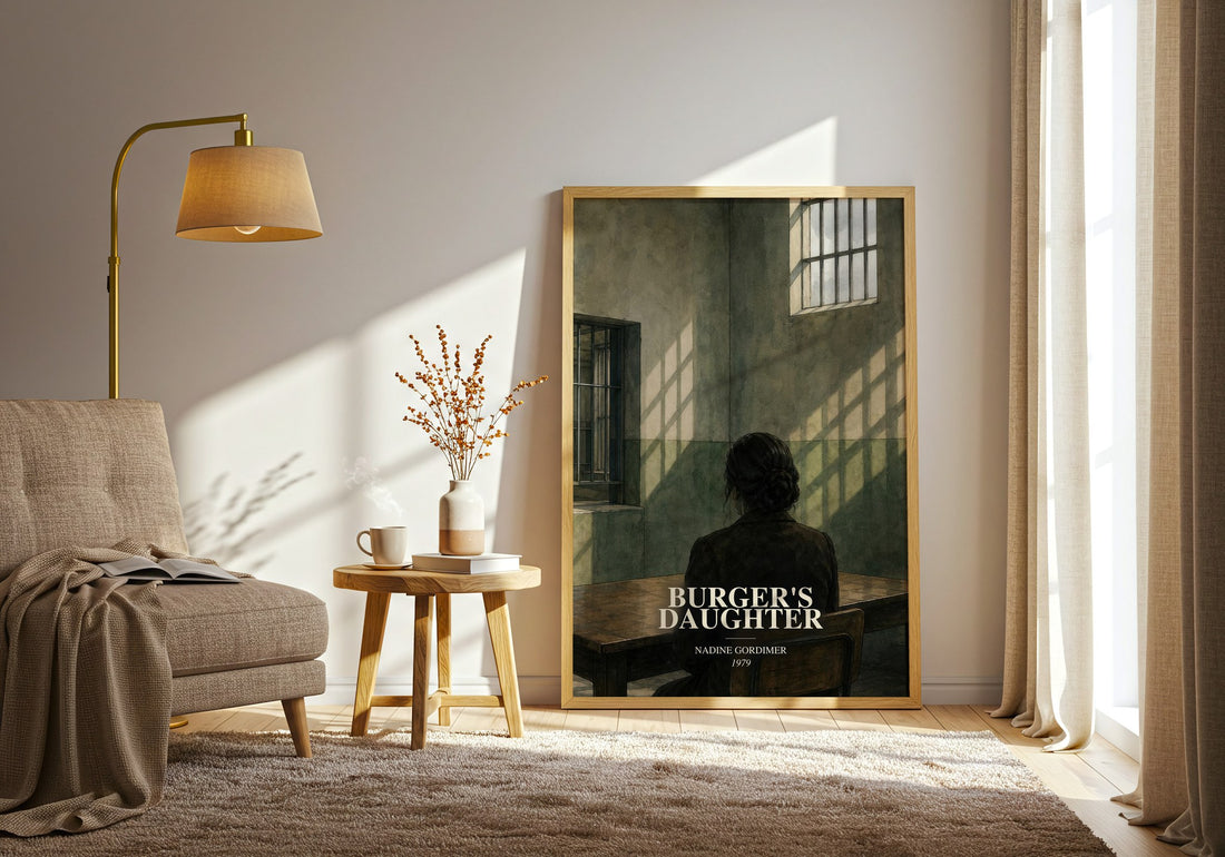 Burger's Daughter watercolour print in frame leaning in hallway – literary fiction wall art