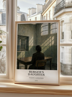 Burger's Daughter book cover print in frame leaning in hallway – literary fiction wall art