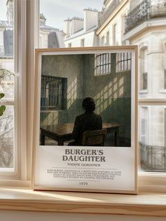 Burger's Daughter bookish print in frame leaning in hallway – literary fiction wall art