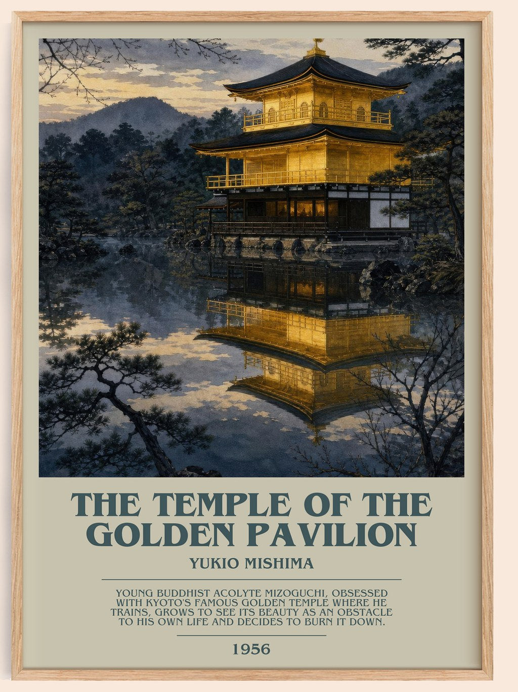 The Temple of the Golden Pavilion bookish book poster by Yukio Mishima – framed literary art print