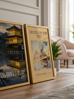 The Temple of the Golden Pavilion watercolour print framed by window – literary home decor