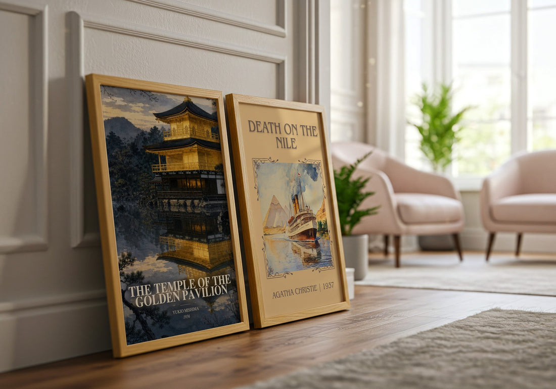 The Temple of the Golden Pavilion watercolour print framed by window – literary home decor