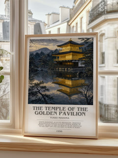 The Temple of the Golden Pavilion bookish print in frame leaning in hallway – literary fiction wall art