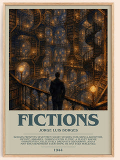 Fictions bookish book poster by Jorge Luis Borges – framed literary art print