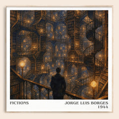 Fictions literary book poster by Jorge Luis Borges – framed literary art print