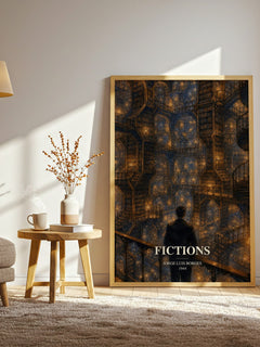 Fictions watercolour print in frame leaning in hallway – literary fiction wall art