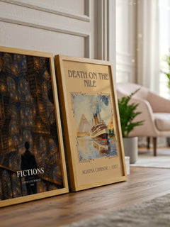 Fictions watercolour print framed by window – literary home decor