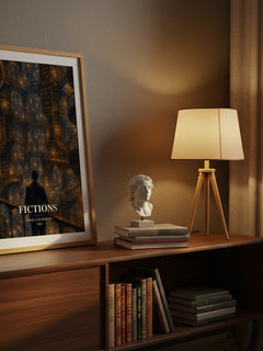 Fictions watercolour print on bookshelf – Jorge Luis Borges fan gift