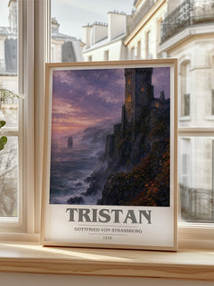 Tristan book cover print in frame leaning in hallway – __new__:medieval romance wall art