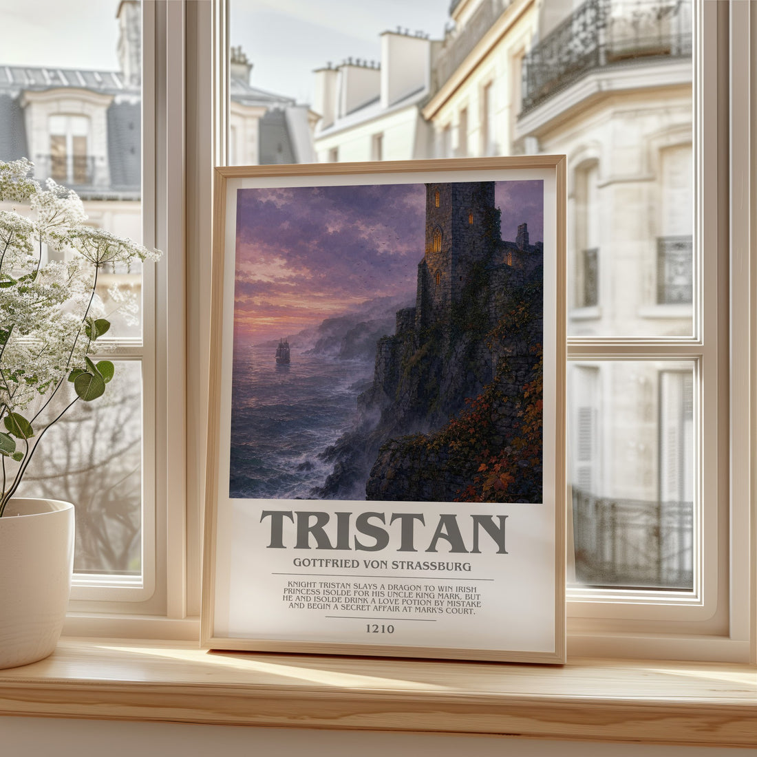 Tristan bookish print in frame leaning in hallway – __new__:medieval romance wall art