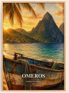 Omeros watercolour book poster by Derek Walcott – framed literary art print