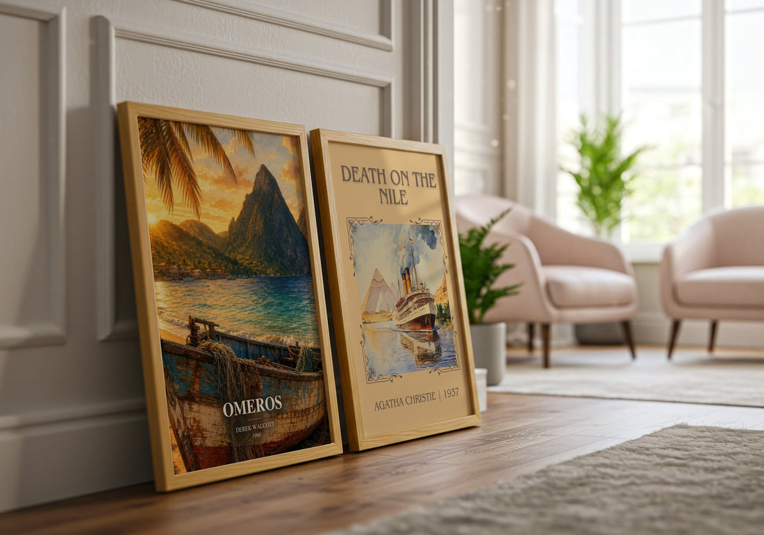 Omeros watercolour print framed by window – literary home decor