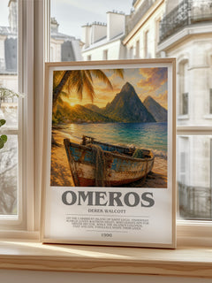 Omeros bookish print in frame leaning in hallway – poetry wall art