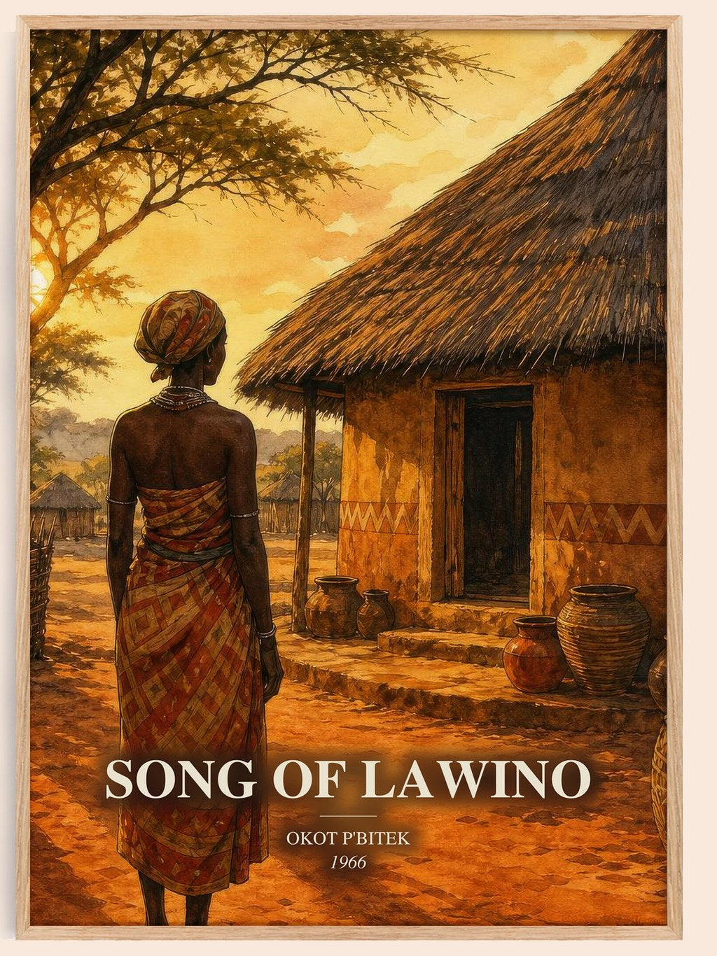 Song Of Lawino watercolour book poster by Okot P'Bitek – framed literary art print