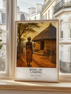 Song Of Lawino book cover print in frame leaning in hallway – poetry wall art