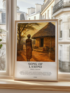 Song Of Lawino bookish print in frame leaning in hallway – poetry wall art